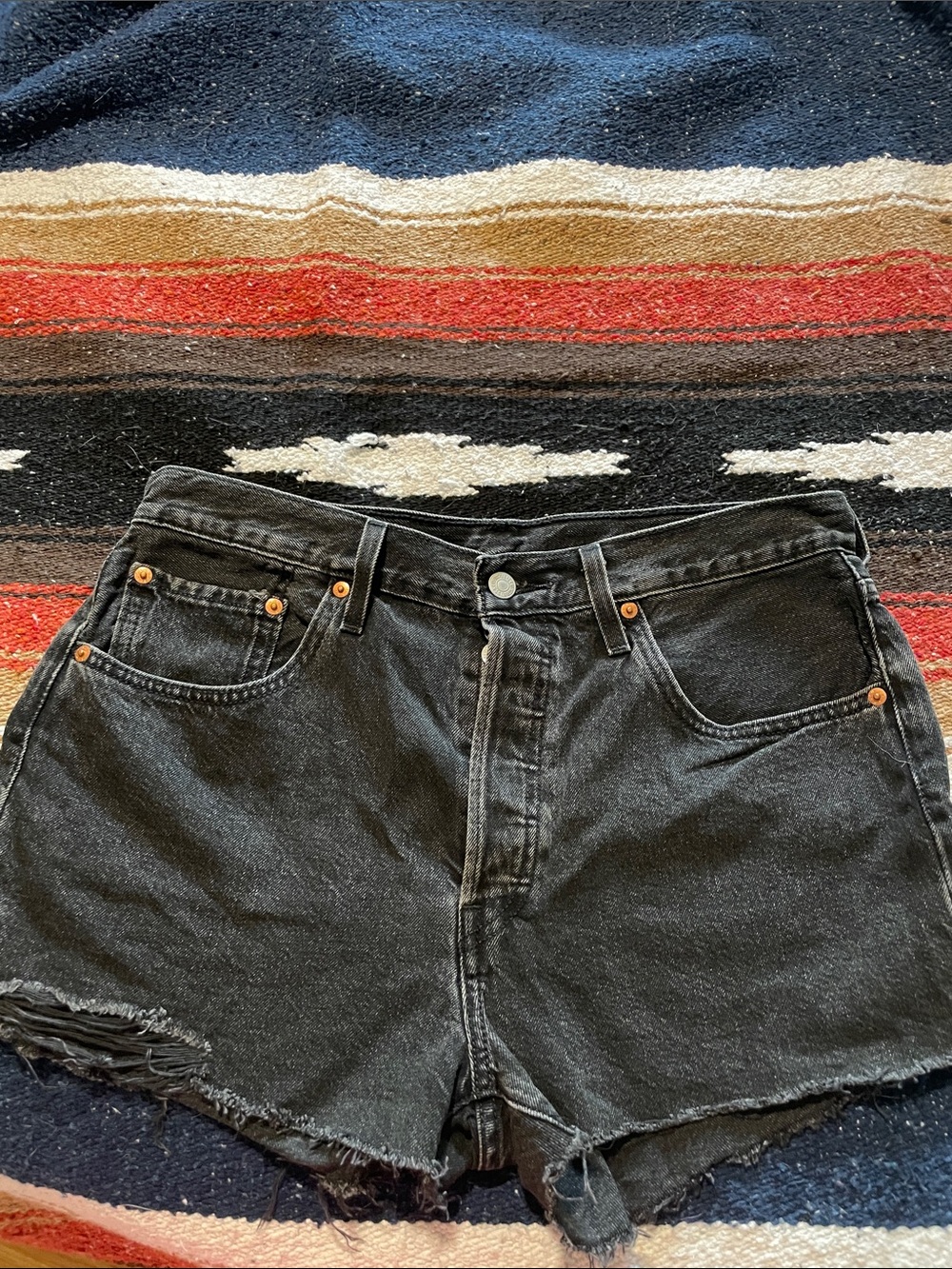 Levi's Black Denim Cutoff Shorts with Frayed Hem